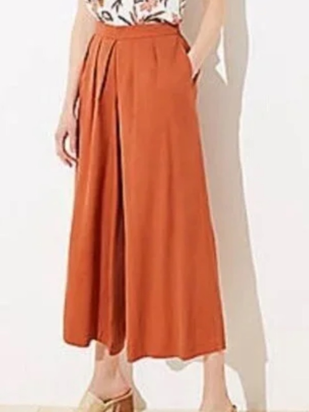 LOFT Rust Orange Pleated Wide-Leg Crop Pants